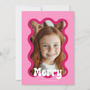 Vrolijk Kerstfeest Roze Scallop Wave Holiday Desig Feestdagenkaart