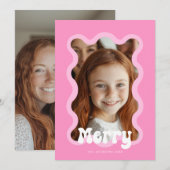 Vrolijk Kerstfeest Roze Scallop Wave Holiday Desig Feestdagenkaart (Voorkant / Achterkant)