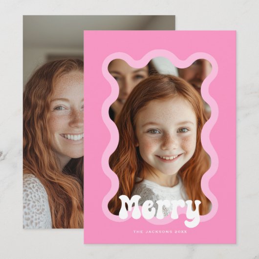 Vrolijk Kerstfeest Roze Scallop Wave Holiday Desig Feestdagenkaart (Voorkant / Achterkant)