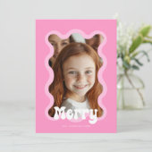 Vrolijk Kerstfeest Roze Scallop Wave Holiday Desig Feestdagenkaart (Staand voorkant)