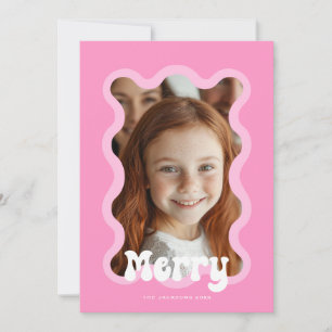 Vrolijk Kerstfeest Roze Scallop Wave Holiday Desig Feestdagenkaart