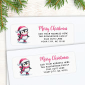 Vrolijk Kerstfeest Roze Schattigee Schaatspinguïn Etiket