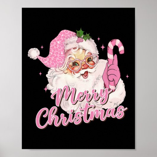 Vrolijk Kerstfeest Roze Sinterklaas Retro Xma Poster (Voorkant)