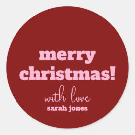 Vrolijk Kerstfeest Roze Typografie Retro Stickers