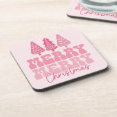 Vrolijk Kerstfeest - Roze Vakantie Ontwerp Bier Onderzetter (Linkerzijde)