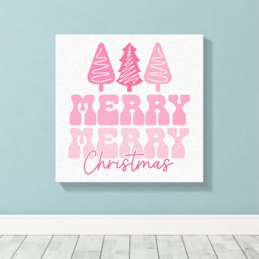 Vrolijk Kerstfeest - Roze Vakantie Ontwerp Canvas Afdruk (Insitu (Houten vloer))