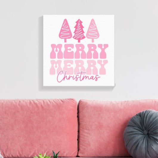 Vrolijk Kerstfeest - Roze Vakantie Ontwerp Canvas Afdruk (Insitu (Woonkamer))