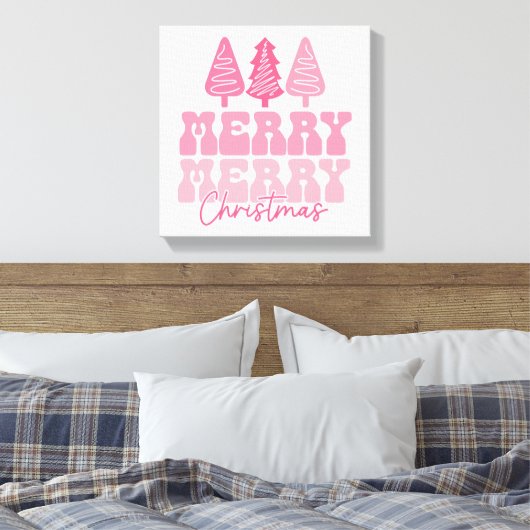 Vrolijk Kerstfeest - Roze Vakantie Ontwerp Canvas Afdruk (Insitu (Slaapkamer))
