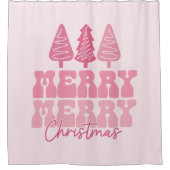 Vrolijk Kerstfeest - Roze Vakantie Ontwerp Douchegordijn (Voorkant)