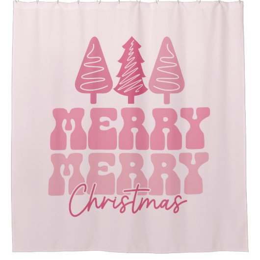 Vrolijk Kerstfeest - Roze Vakantie Ontwerp Douchegordijn (Voorkant)