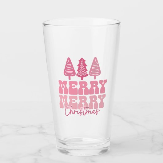 Vrolijk Kerstfeest - Roze Vakantie Ontwerp Glas (Voorkant)