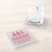 Vrolijk Kerstfeest - Roze Vakantie Ontwerp Glazen Onderzetter (Schuin)