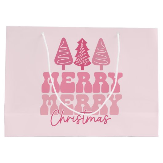 Vrolijk Kerstfeest - Roze Vakantie Ontwerp Groot Cadeauzakje (Achterkant)