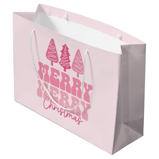 Vrolijk Kerstfeest - Roze Vakantie Ontwerp Groot Cadeauzakje (Achterkant Gekanteld)