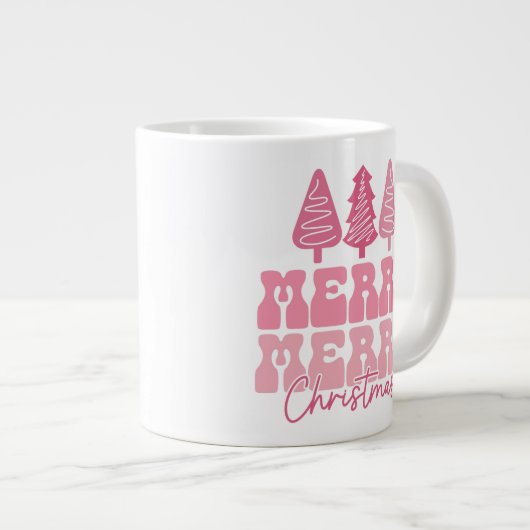 Vrolijk Kerstfeest - Roze Vakantie Ontwerp Grote Koffiekop (Voorkant rechts)