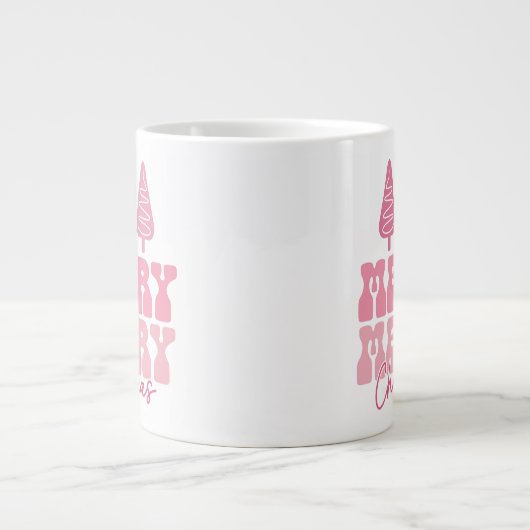 Vrolijk Kerstfeest - Roze Vakantie Ontwerp Grote Koffiekop (Voorkant)