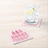 Vrolijk Kerstfeest - Roze Vakantie Ontwerp Kartonnen Onderzetters (Insitu)