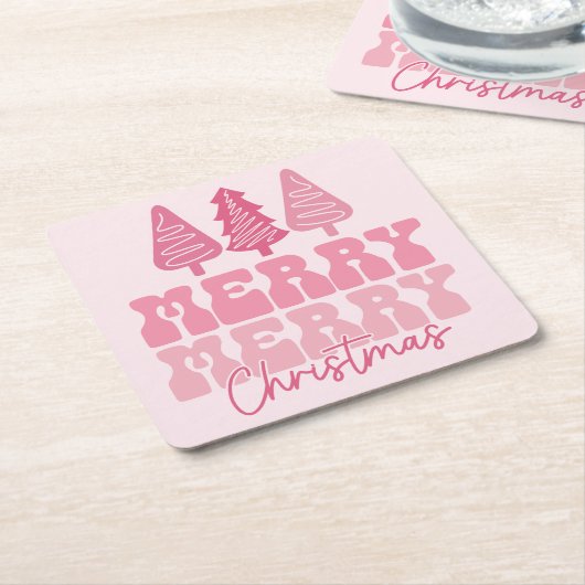 Vrolijk Kerstfeest - Roze Vakantie Ontwerp Kartonnen Onderzetters (Schuin)