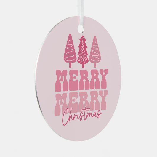 Vrolijk Kerstfeest - Roze Vakantie Ontwerp Metalen Ornament (Voorkant Rechts)