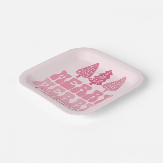Vrolijk Kerstfeest - Roze Vakantie Ontwerp Papieren Bordje (Gebogen)
