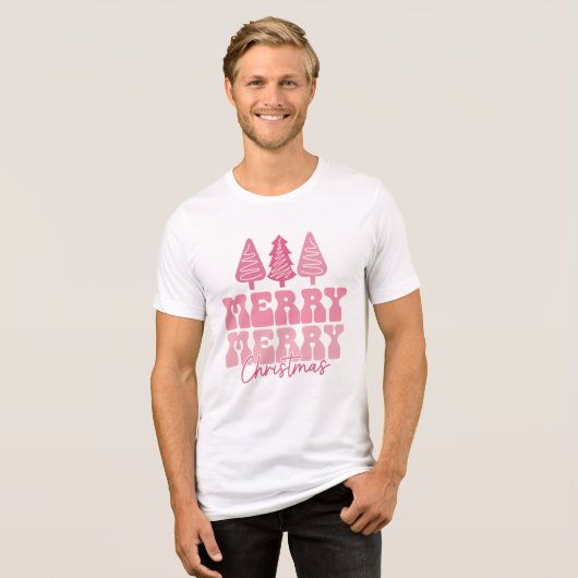 Vrolijk Kerstfeest - Roze Vakantie Ontwerp Tri-Blend Shirt (Voorkant volledig)