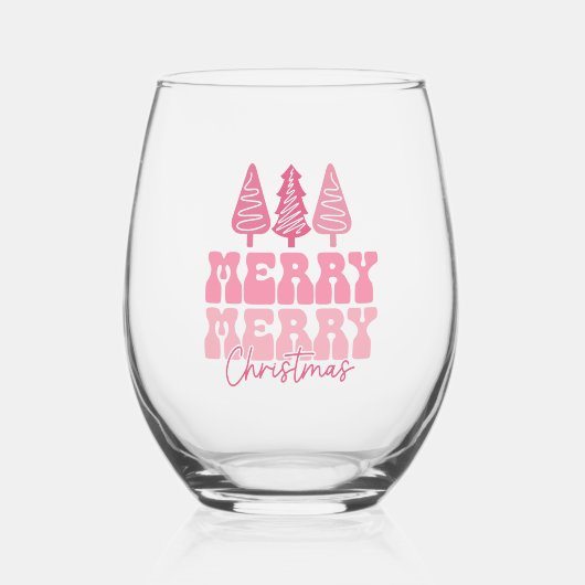 Vrolijk Kerstfeest - Roze Vakantie Ontwerp Wijnglas Zonder Voet (Voorkant)