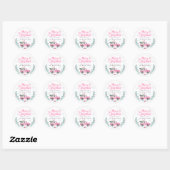 Vrolijk kerstfeest Roze Vrachtwagen Winter Floral Ronde Sticker (Vel)