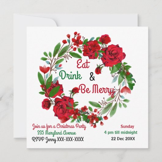 Vrolijk kerstfeest Rozen Waterverf Wreath (Voorkant)