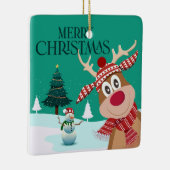 Vrolijk kerstfeest Rudolph en Snowman Keramisch Ornament (Rechts)