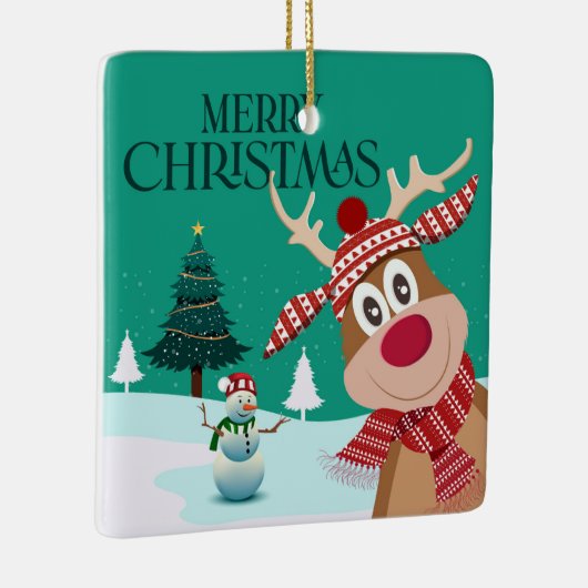 Vrolijk kerstfeest Rudolph en Snowman Keramisch Ornament (Rechts)