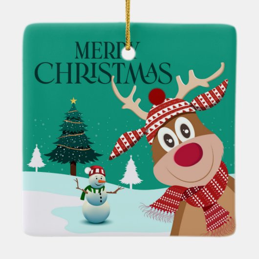 Vrolijk kerstfeest Rudolph en Snowman Keramisch Ornament (Achterkant)