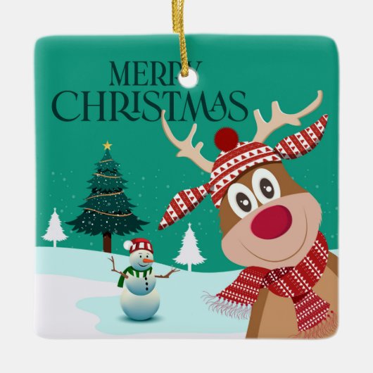 Vrolijk kerstfeest Rudolph en Snowman Keramisch Ornament (Voorkant)
