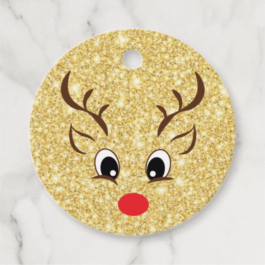 Vrolijk kerstfeest Rudolph Gold Glitter Gift Label (Voorkant)