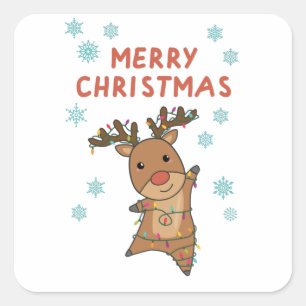 Vrolijk kerstfeest Rudolph Red Nose Reindeer Snow Vierkante Sticker