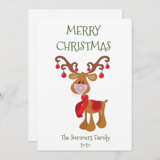Vrolijk kerstfeest Rudolph Reindeer Face Mask 2021 Feestdagenkaart (Voorkant / Achterkant)