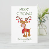 Vrolijk kerstfeest Rudolph Reindeer Face Mask 2021 Feestdagenkaart (Staand voorkant)