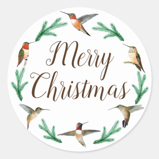 Vrolijk kerstfeest Rufous en Allen Hummingbird Cl Ronde Sticker (Voorkant)