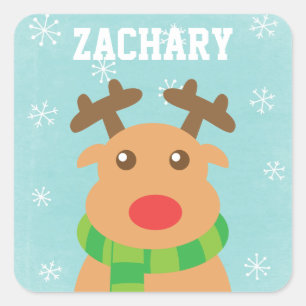Vrolijk kerstfeest - Runderrendiertje met rode neu Vierkante Sticker