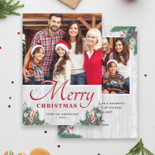 Vrolijk kerstfeest Rustic Birch Mistletoe 2 Foto Feestdagenkaart