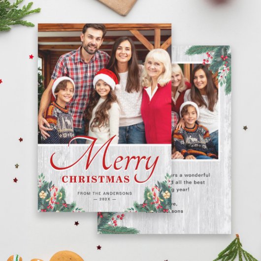 Vrolijk kerstfeest Rustic Birch Mistletoe 2 Foto Feestdagenkaart