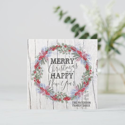 Vrolijk kerstfeest Rustic Farmhouse Wreath Holiday Feestdagenkaart (Staand voorkant)