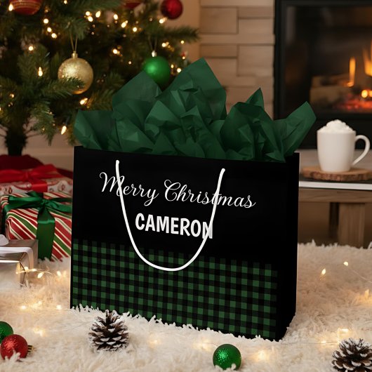 Vrolijk Kerstfeest Rustic Green & Black Buffalo Pl Groot Cadeauzakje