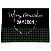 Vrolijk Kerstfeest Rustic Green & Black Buffalo Pl Groot Cadeauzakje (Voorkant)