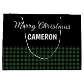 Vrolijk Kerstfeest Rustic Green & Black Buffalo Pl Groot Cadeauzakje (Achterkant)
