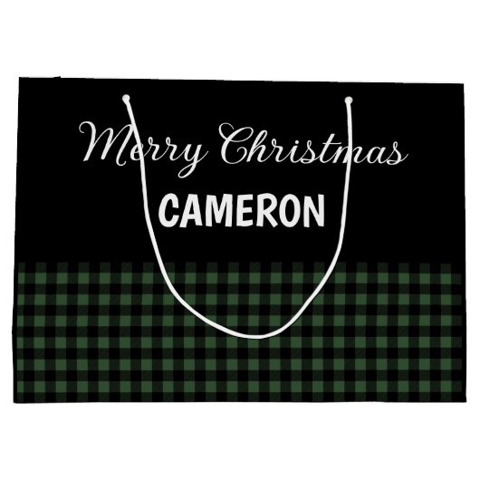 Vrolijk Kerstfeest Rustic Green & Black Buffalo Pl Groot Cadeauzakje (Achterkant)