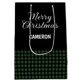 Vrolijk Kerstfeest Rustic Green & Black Buffalo Pl Medium Cadeauzakje (Achterkant)