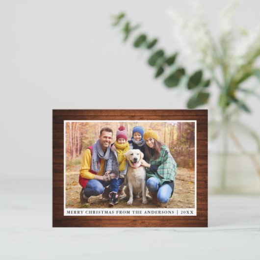 Vrolijk kerstfeest Rustic Hood Foto Briefkaart (Staand voorkant)