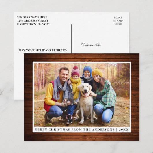 Vrolijk kerstfeest Rustic Hood Foto Briefkaart (Voorkant / Achterkant)