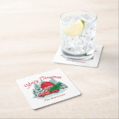 Vrolijk kerstfeest Rustic Red Farmhouse Truck Whit Kartonnen Onderzetters (Insitu)