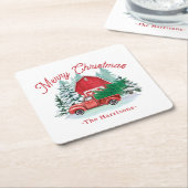 Vrolijk kerstfeest Rustic Red Farmhouse Truck Whit Kartonnen Onderzetters (Schuin)